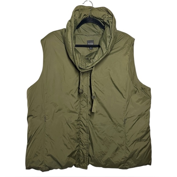 Eileen Fisher Army Green Down Feather Two Way Zip Snap Puffer Vest 1X - Picture 1 of 11